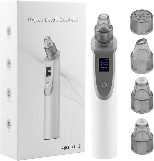 Blackhead Remover Pore Vacuum, Face Vacuum Pore Cleanser, 5 Probes, LED Display (White)