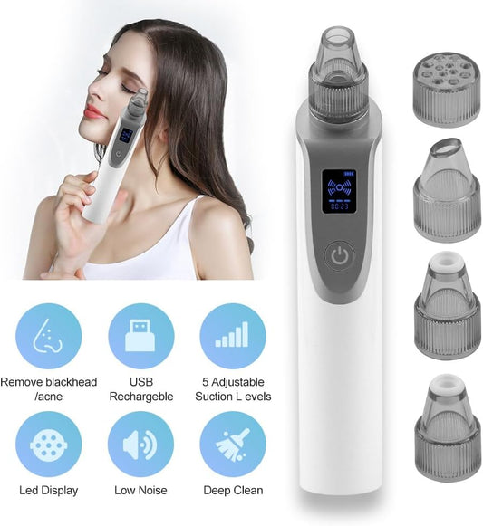 Blackhead Remover Pore Vacuum, Face Vacuum Pore Cleanser, 5 Probes, LED Display (White)