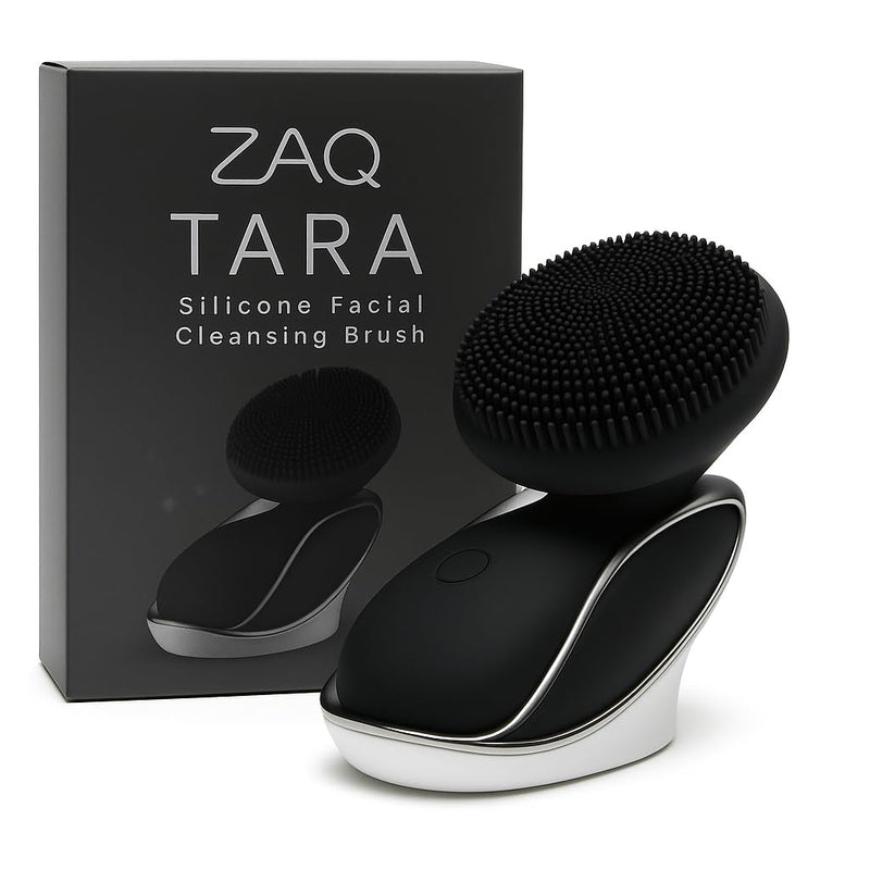 Tara Sonic Facial Cleansing Brush | Silicone Face Scrubber | Soft and Smooth Bristles Removes Dead Skin Cells and Makeup | for All Skin Types - Black