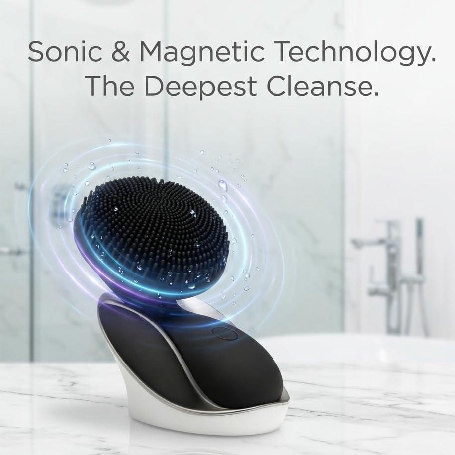 Tara Sonic Facial Cleansing Brush | Silicone Face Scrubber | Soft and Smooth Bristles Removes Dead Skin Cells and Makeup | for All Skin Types - Black