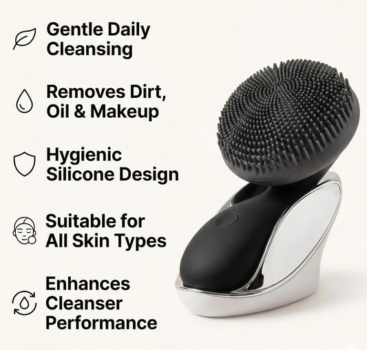 Tara Sonic Facial Cleansing Brush | Silicone Face Scrubber | Soft and Smooth Bristles Removes Dead Skin Cells and Makeup | for All Skin Types - Black