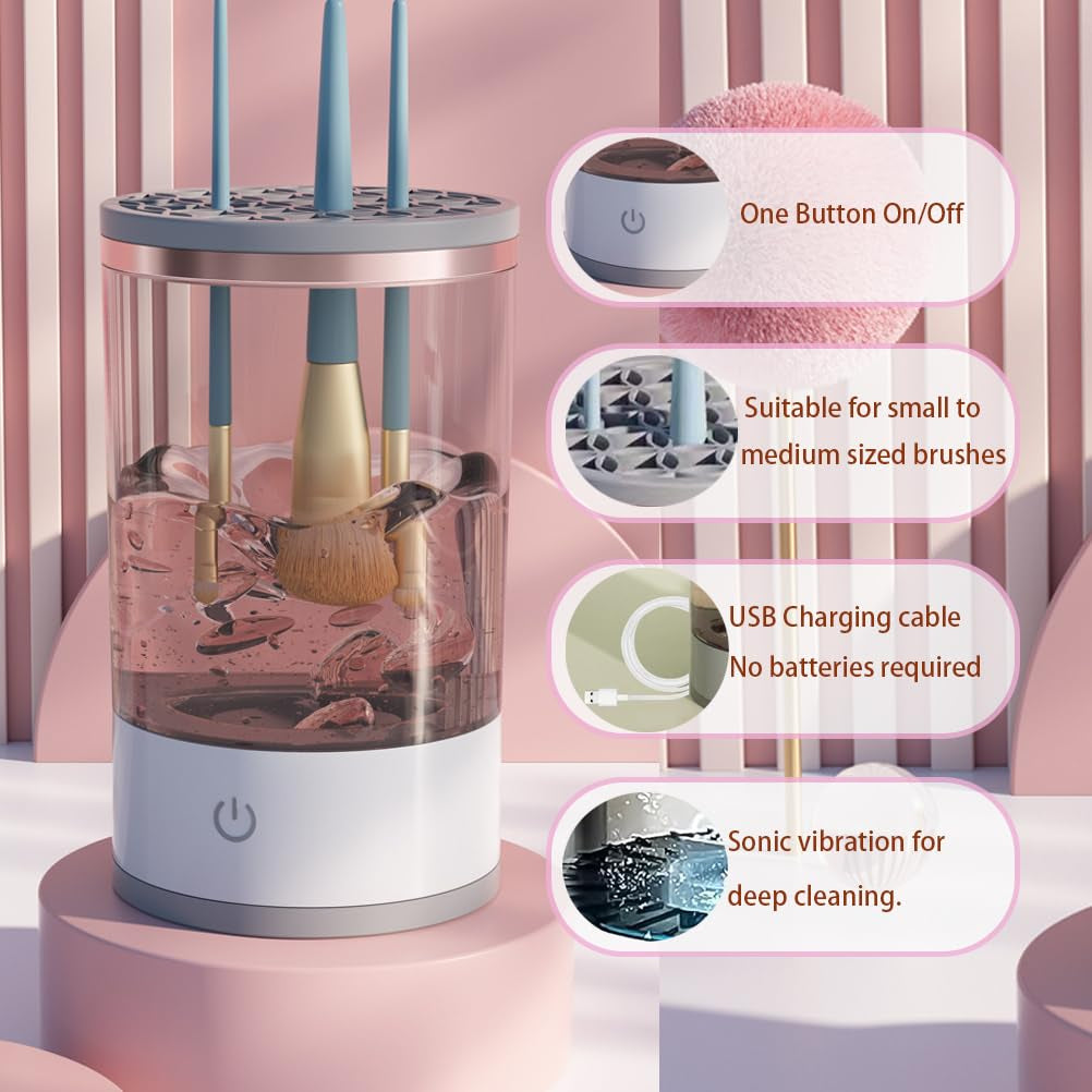 Electric Makeup Brush Cleaner Machine with Brush Clean Mat, 2024 Automatic Cosmetic Brush Cleaner Makeup Brush Tools for All Size Beauty Makeup Brushes Set, Gift for Women Wife Friend