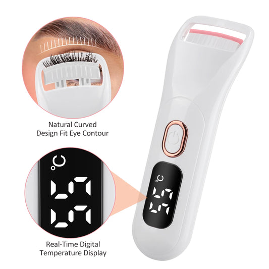 Portable Electric Heated Eyelash Curler Temperature Control Long-Lasting Curl Rechargeable Digital Display Lash Curling Wand