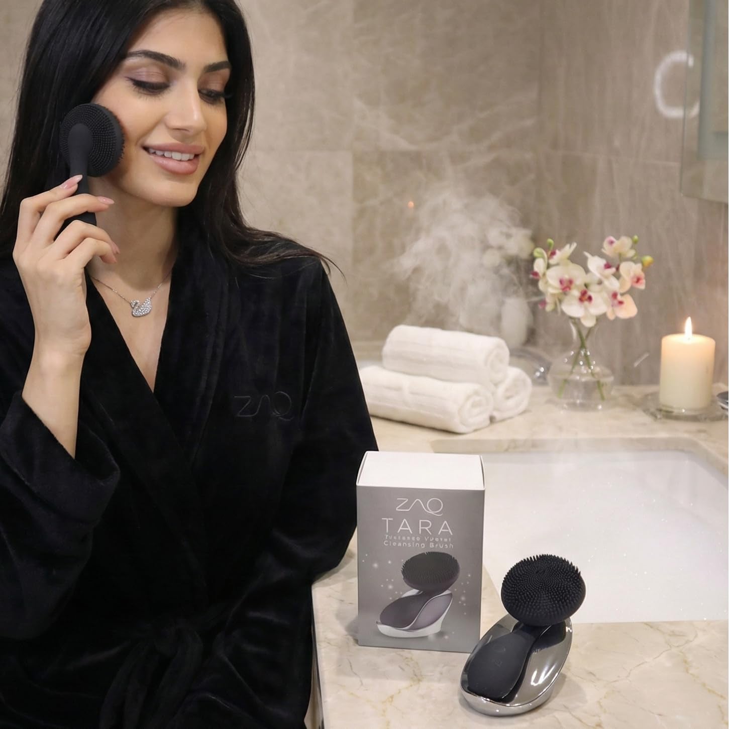 Tara Sonic Facial Cleansing Brush | Silicone Face Scrubber | Soft and Smooth Bristles Removes Dead Skin Cells and Makeup | for All Skin Types - Black