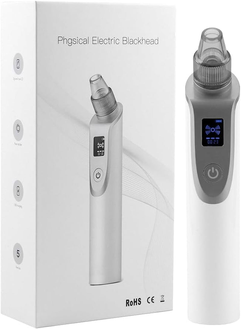 Blackhead Remover Pore Vacuum, Face Vacuum Pore Cleanser, 5 Probes, LED Display (White)