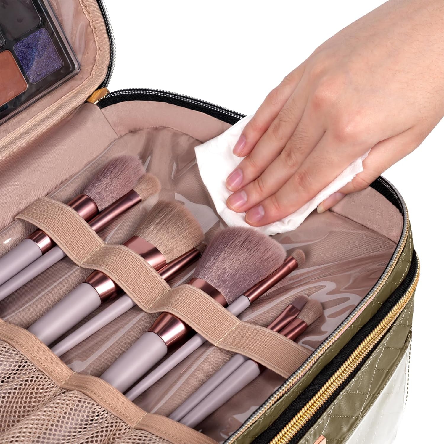 Double Layer Travel Makeup Bag Women, Large Cosmetic Case, Organizer for Travel-
