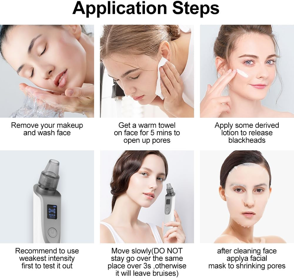 Blackhead Remover Pore Vacuum, Face Vacuum Pore Cleanser, 5 Probes, LED Display (White)