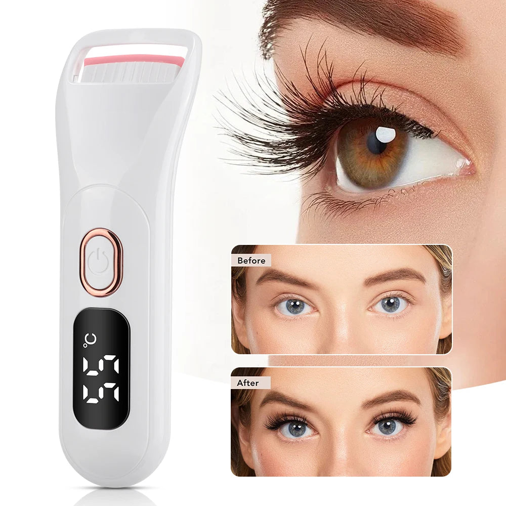 Portable Electric Heated Eyelash Curler Temperature Control Long-Lasting Curl Rechargeable Digital Display Lash Curling Wand