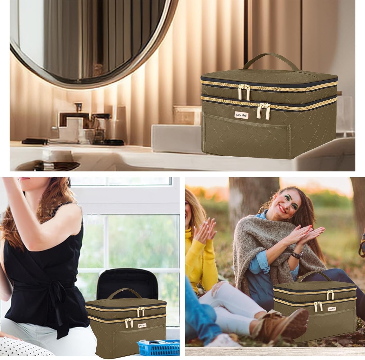 Double Layer Travel Makeup Bag Women, Large Cosmetic Case, Organizer for Travel-
